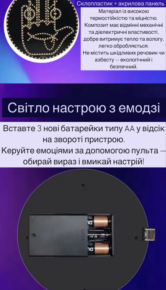 Лампа-емодзі з пультом 8в1 | Емоції + жести | Для авто