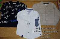 Conjunto casaco + camisola de malha + camisa, 2/3 anos