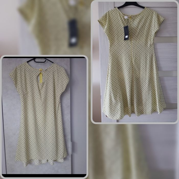 Nowa cytrynowa sukienka oversize w delikatną kratkę