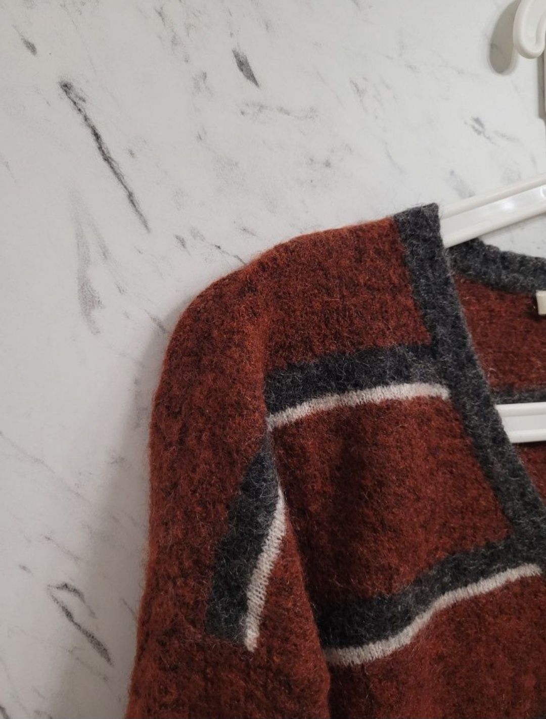 Ciepły wełniany sweter w paski scandi premium moher wełna styl preppy