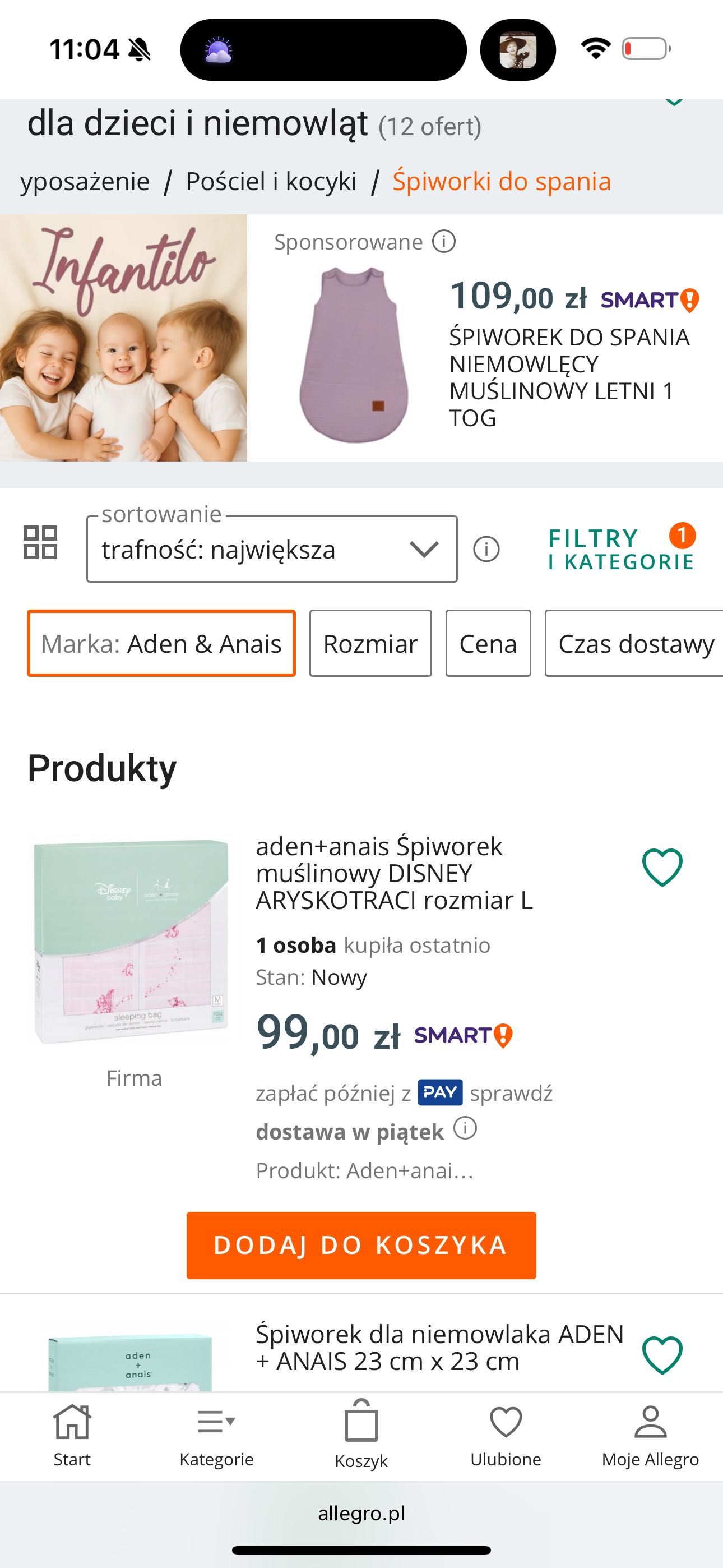 Aden+Anais. Spiworek niemowlecy, Rozmiar: 50/56
