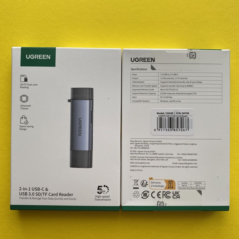 Кардридер UGREEN CM185  Type C - USB 3.0 OTG адаптер (50706)