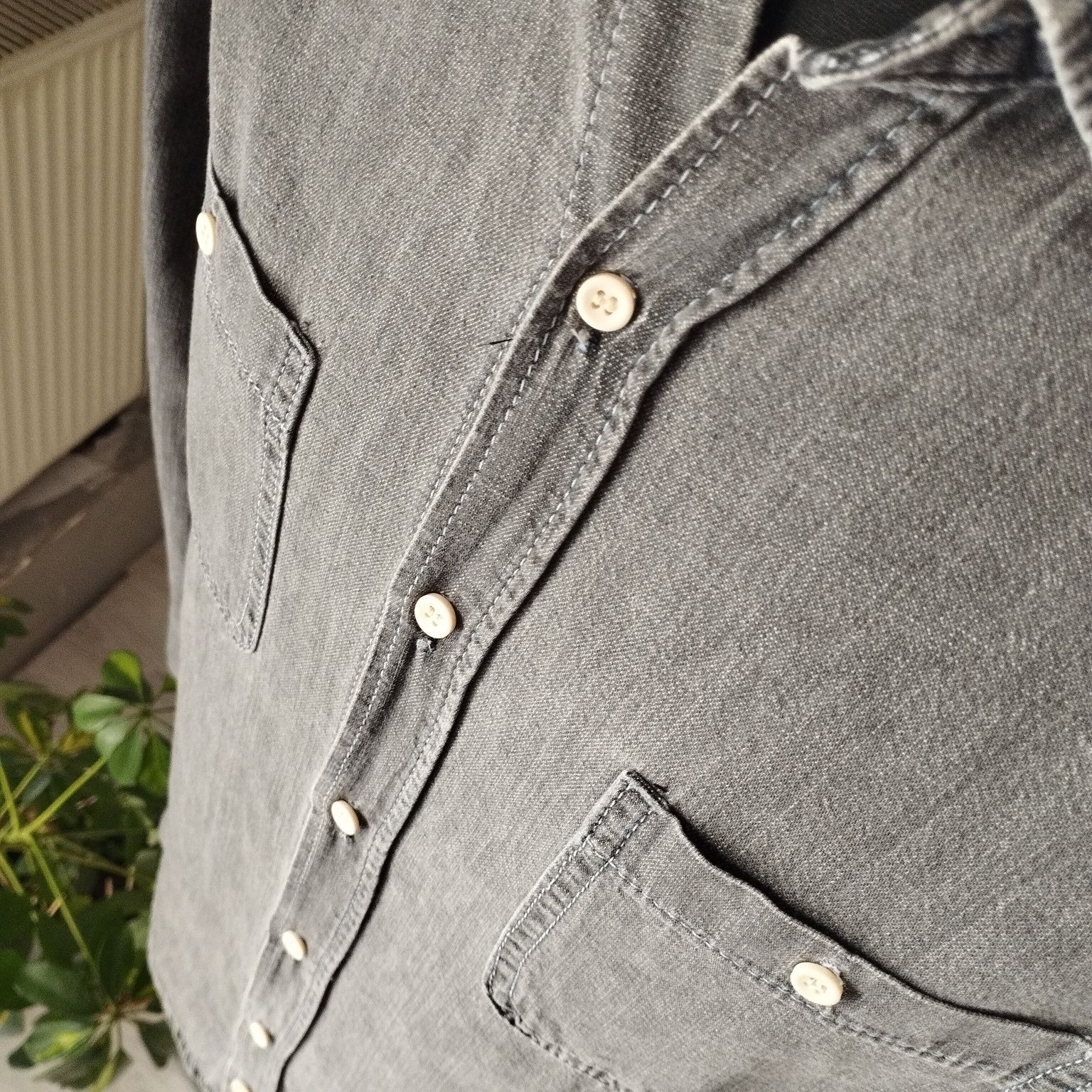 Koszula męska H&M S szara jeansowa 100% bawełna
