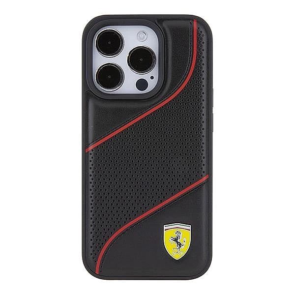Etui Ferrari Perforated Waves Metal Logo na iPhone 15 Pro - czarne