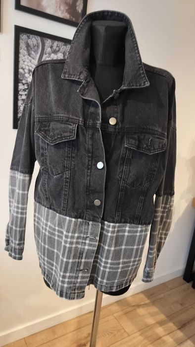 Kurtka damska 40 katana miękki jeans Boohoo połącznie z kratką L
