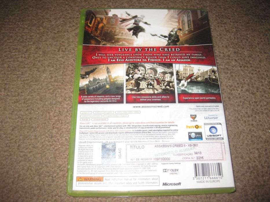 Jogo "Assassin`s Creed II" para a XBOX 360/Completo!