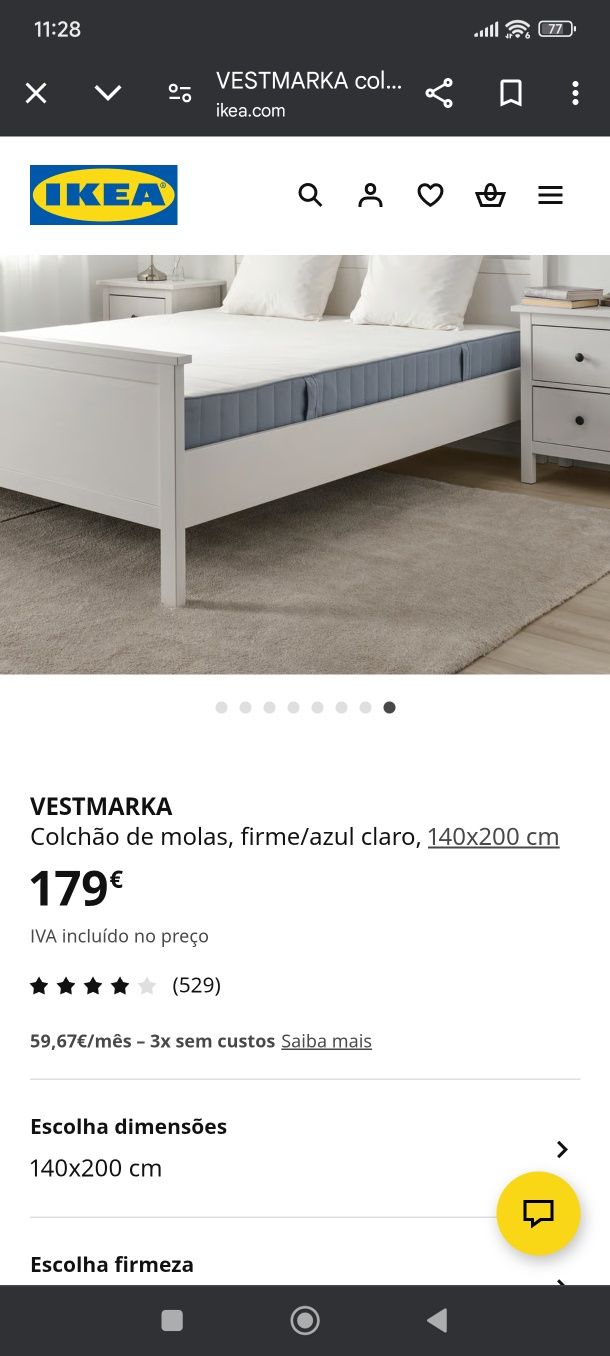 Colchão de casal IKEA (modelo hafslo) 1,40x2,00