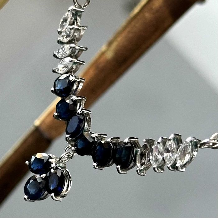 Srebrny naszyjnik z Szafirami i Cyrkoniami - próba srebra 925