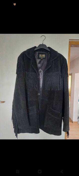 Męska kurtka z prawdziwego zamszu z frędzlami