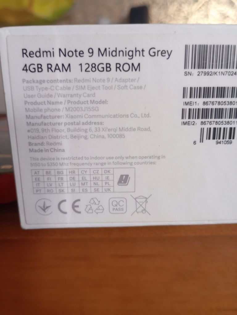Redmi note 9 4RAM 128GB ROM
