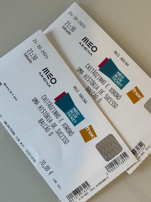 Ingressos Chitãozinho & Xororó – 2 unidades 

Tenho 2 ingressos.