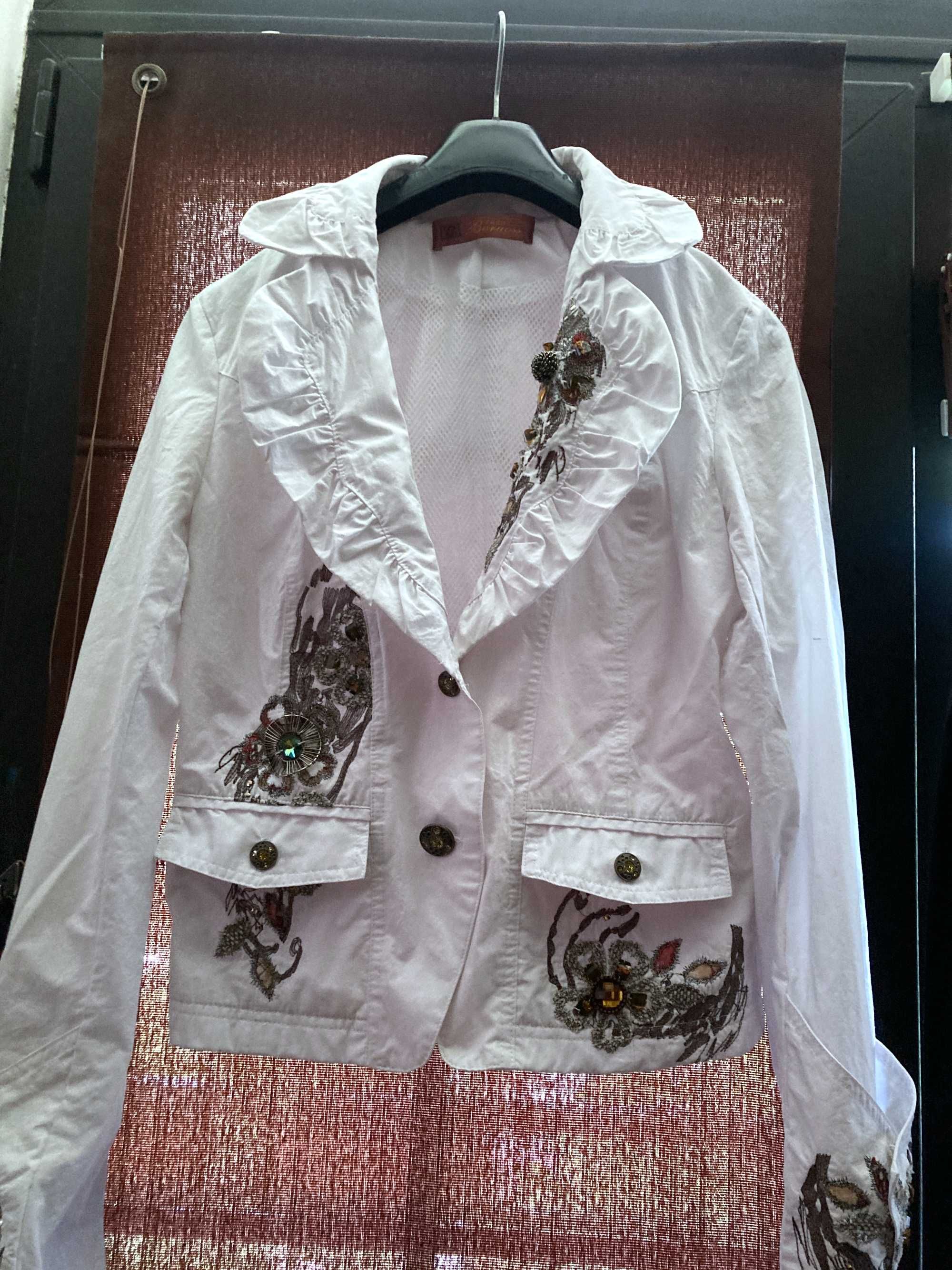 Летний белый пиджак жакет куртка хб шитье и камни
