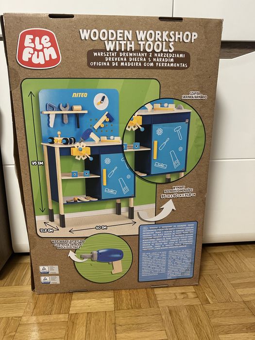 Nowy duży drewniany warsztat z narzędziami 95 cm x 60 cm