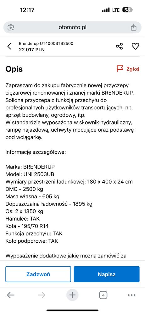Przyczepa, laweta uchyla, najazdowa pod koparke itp Brenderup T2500