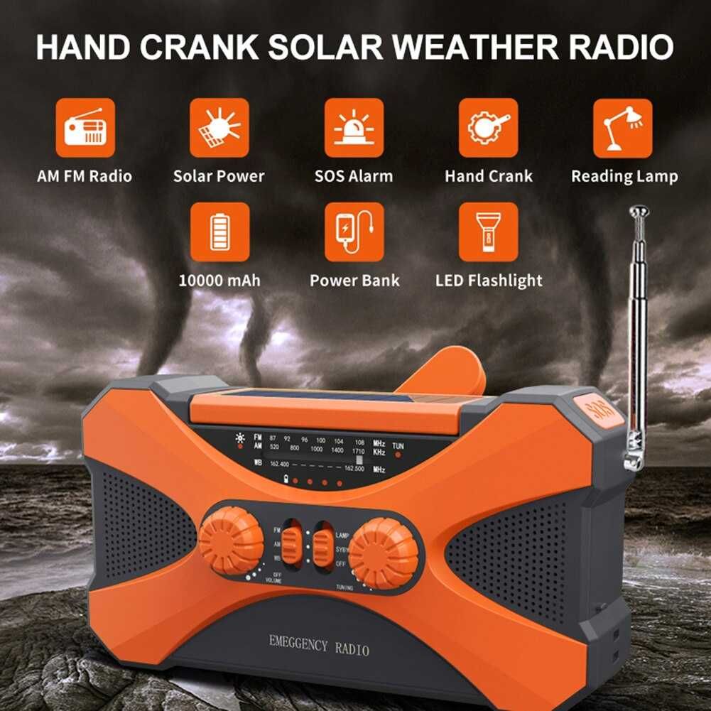 Радіо, ліхтар, powerbank 10000 мАh, сонячна панель, ручний генератор