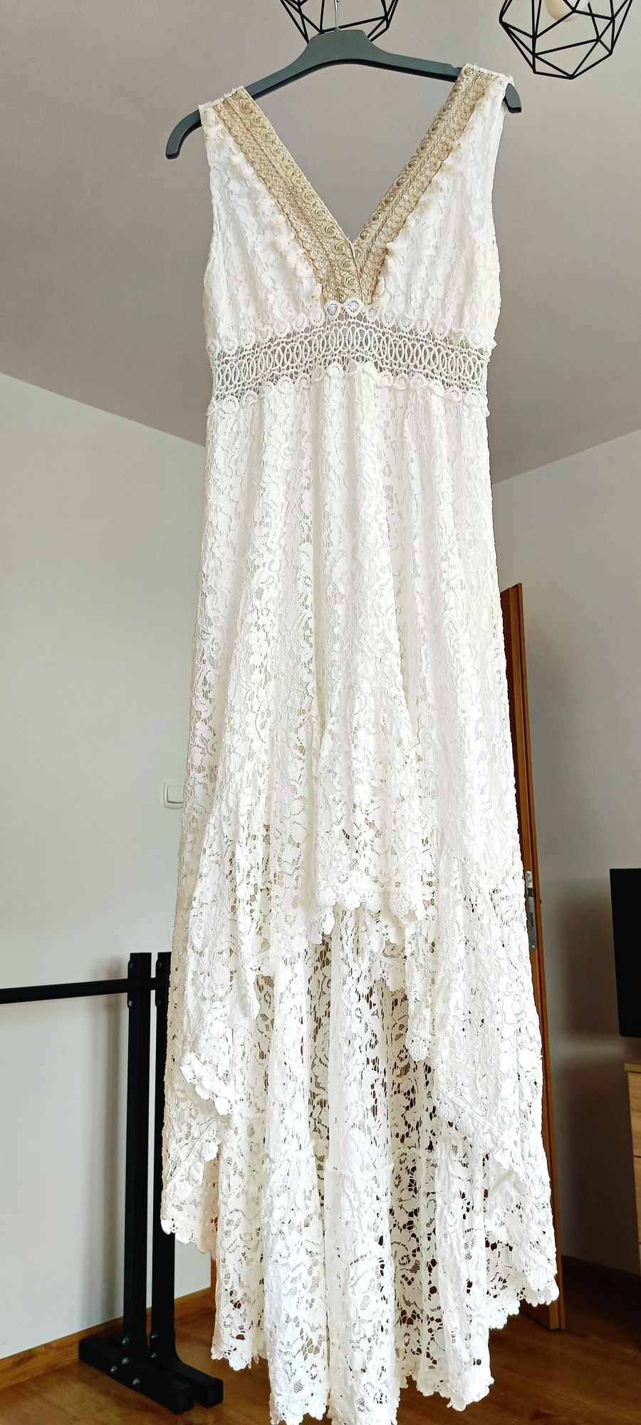 Długa sukienka boho z koronki, letnia sukienka boho