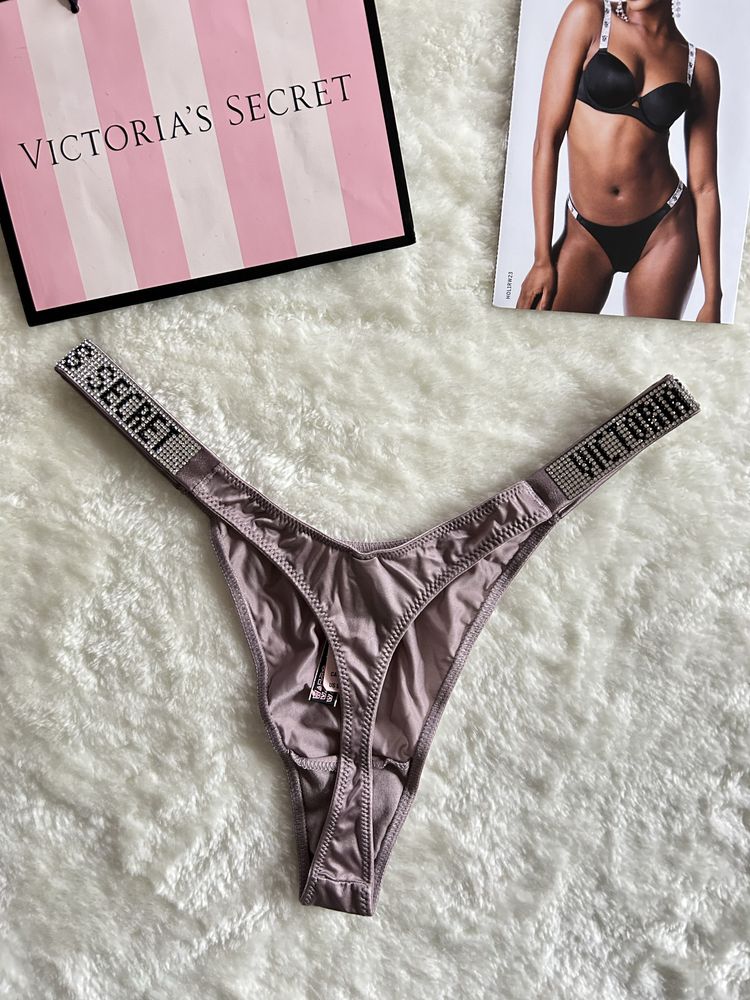 Victoria’s Secret nowe majtki M liliowe shine strap glakdie stringi