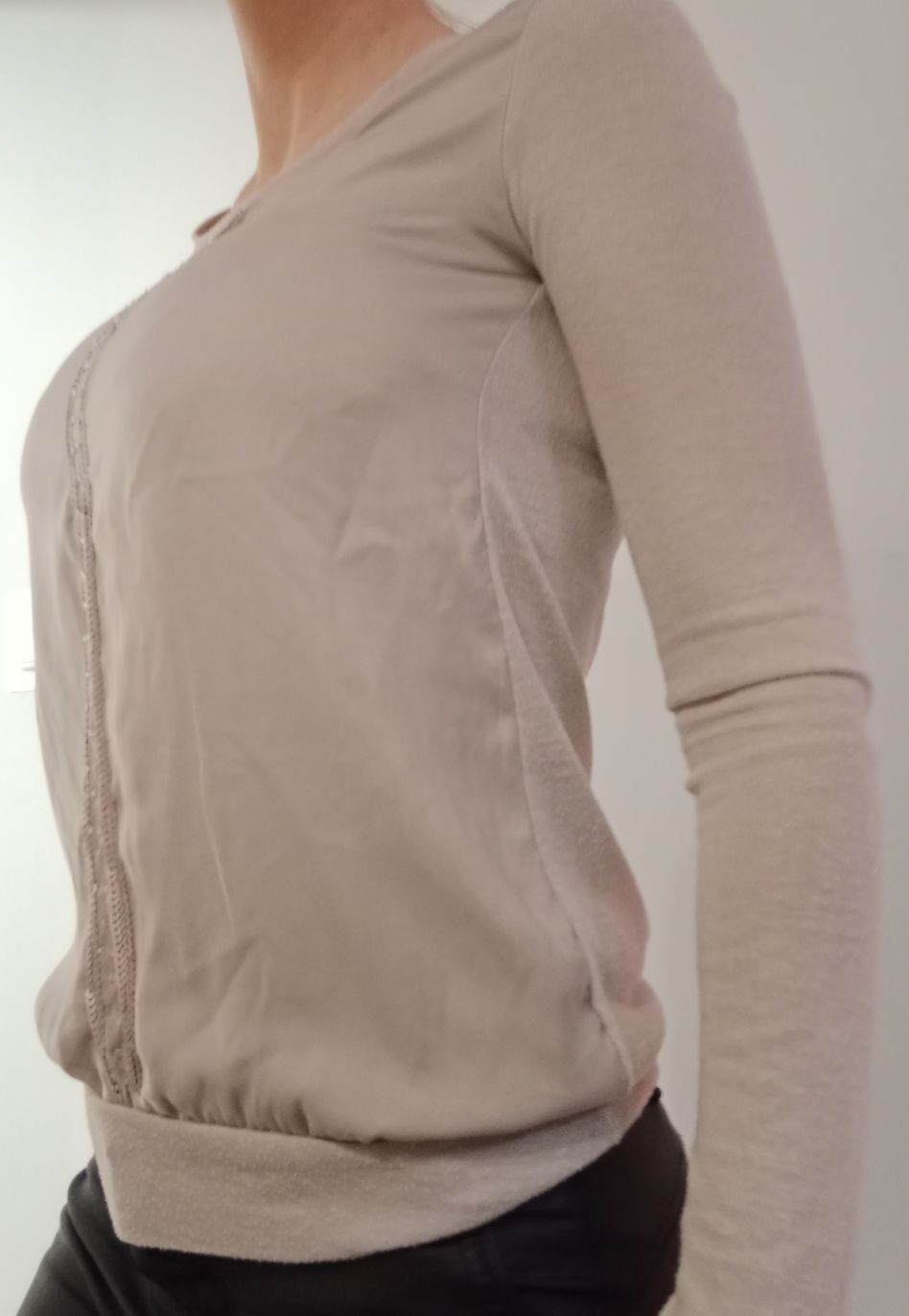 Orsay elegancka bluzka beżowa XS S 36 34 święta praca Andrzejki cekiny