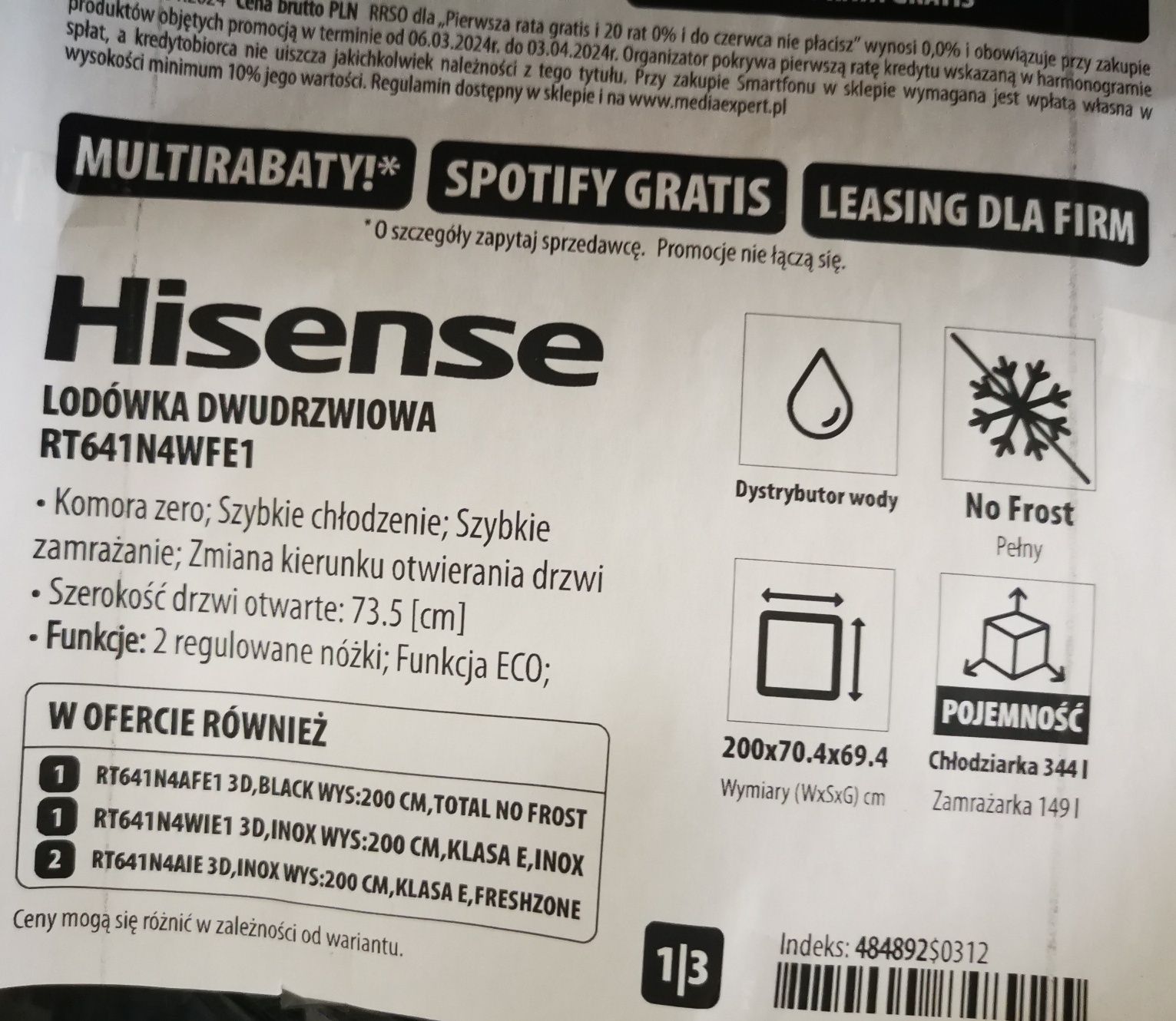 Nowa Lodówka Hisense RT641N4WFE1