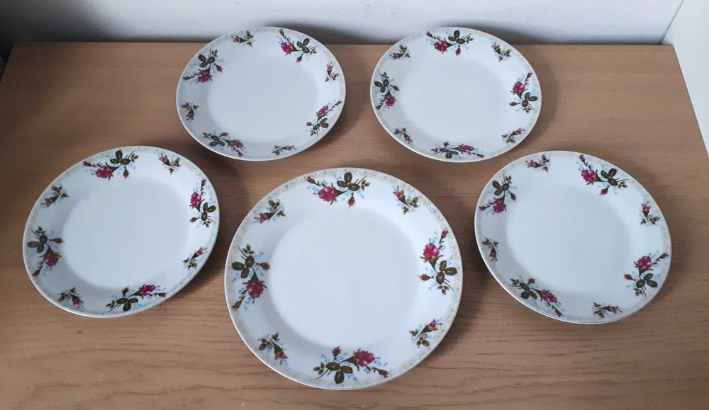 talerze deserowe i patera róże zestaw 5 sztuk
