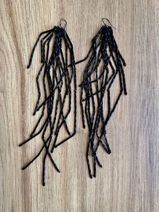 Długie czarne kolczyki srebro 24cm handmade