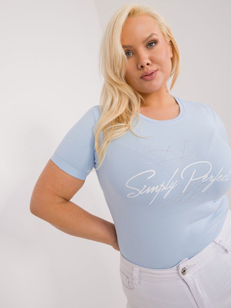 T-shirt bluzka damska z dżetami jasny niebieski