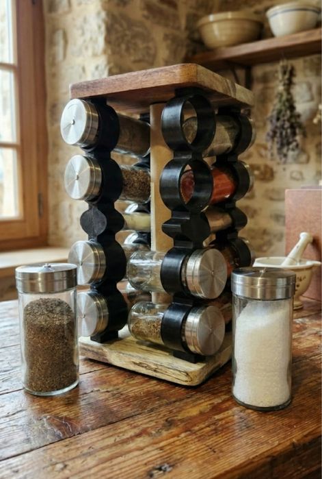 Pojemniki na przyprawy stojak obrotowy przyprawnik drewno 16 słoiczków