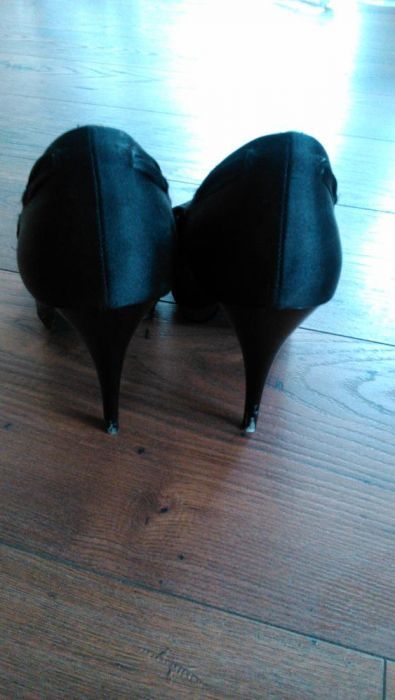 Włoskie Czarne Czółenka/Szpilki z Kokardą platforma_Rozm.38