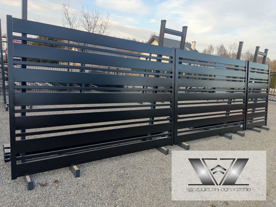 Brama wjazdowa dwuskrzydłowa nowoczesna palisada 1,4x4/120-30 MIX smb