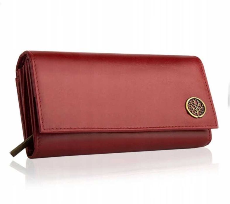 BETLEWSKI Portfel Damski Skórzany Duży Czerwony Skóra Naturalna