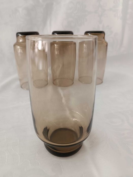 Szklanki PRL vintage dymione -  komplet 4 szt