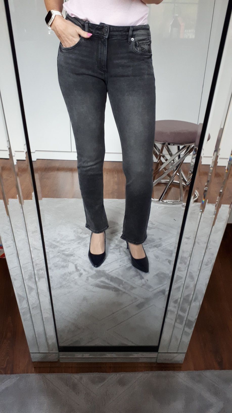 Spodnie damskie jeansowe straight szare S