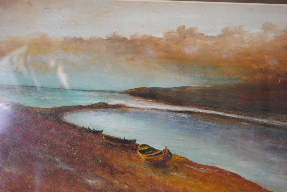 Пейзаж осень вода лодки.