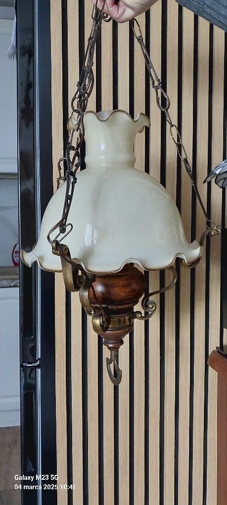 Żyrandol lampa wisząca stylowa! Mosiądz z drewnem!