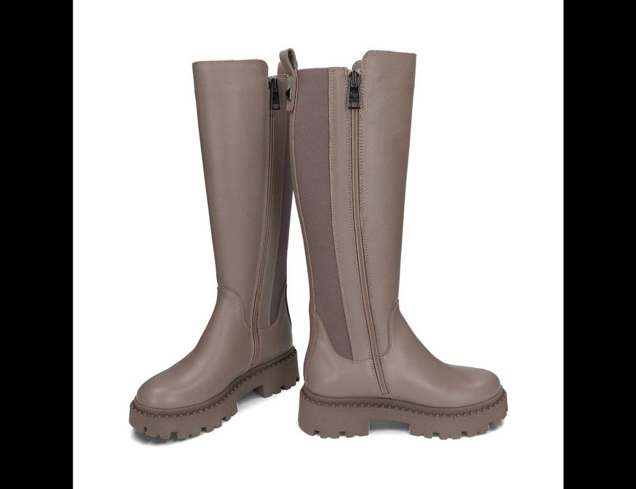 NOWE! Kozaki na grubej podeszwie CheBello 4211 beżowe, skóra naturalna