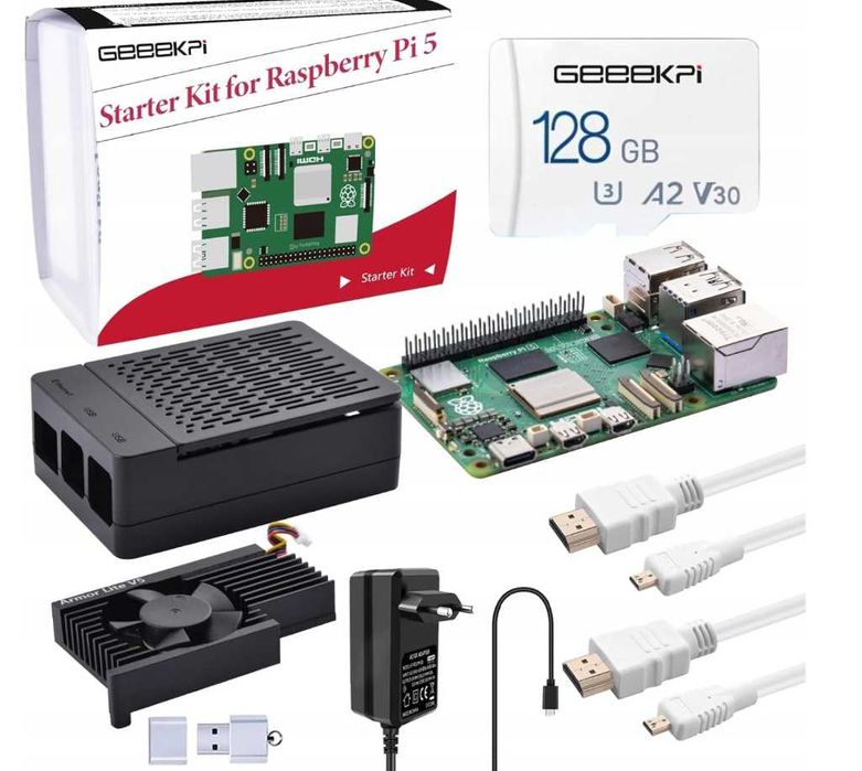 GeeekPi Zestaw startowy dla Raspberry Pi 5 8 GB karta SD 128 GB chłodz