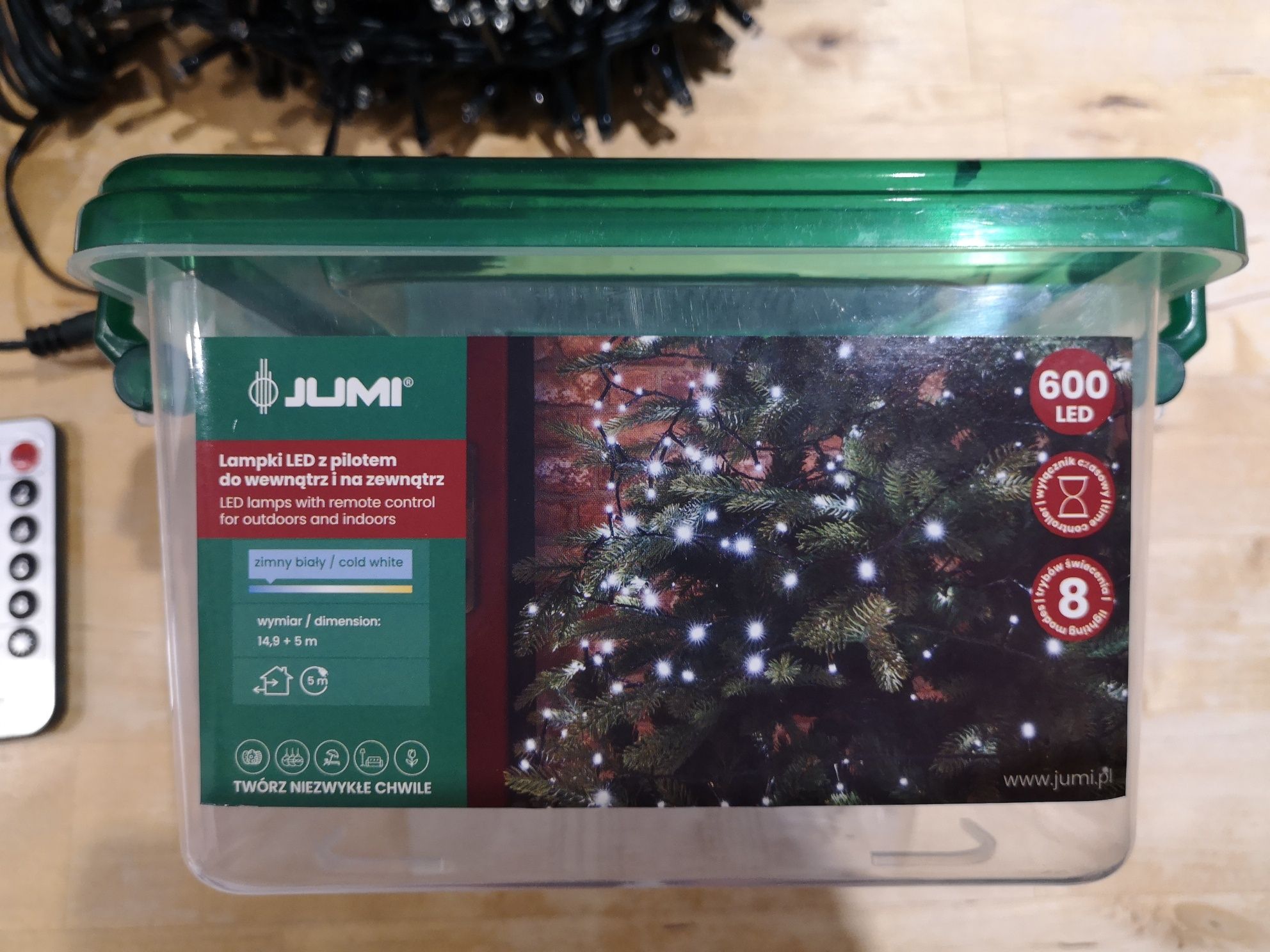 Lampki LED z pilotem choinkowe nowe 600 led, barwa zimna