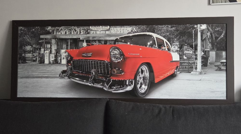 Duży obraz czerwono szary auto 147x57 cm