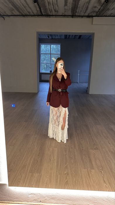 Кружевная юбка с шортами с разрезом | Юбка кружевная с воланами