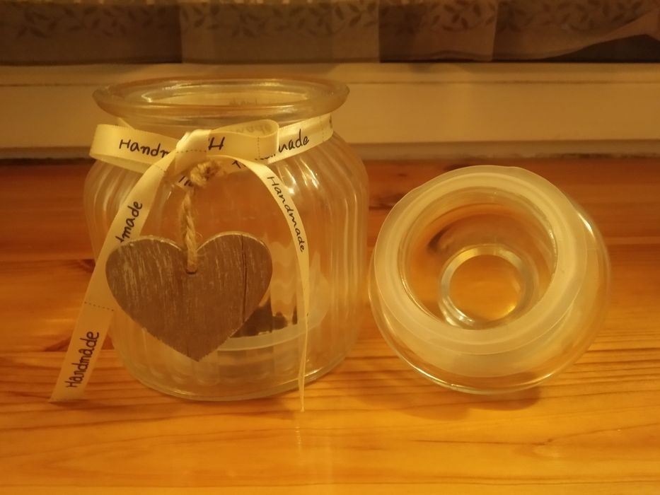 Szklany pojemnik kuchenny z kokardką i serduszkiem# prezent na Święta