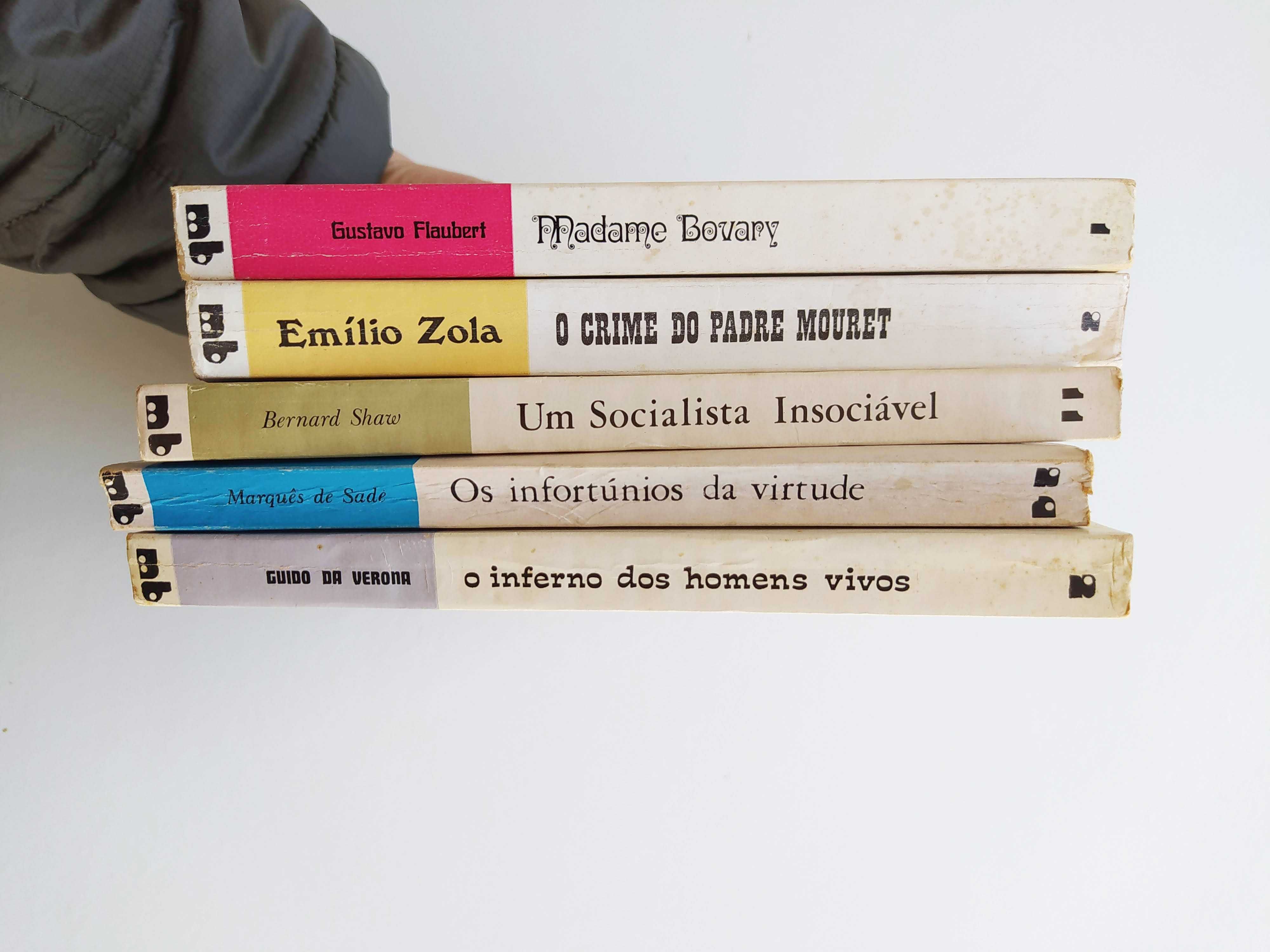 Lote 5 Livros (1970's): Marquês de Sade, Zola, Flaubert, Shaw, Verona