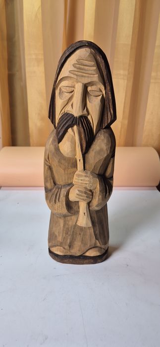 Duża stara rzeźba ludowa grajek ludowy 37,5 cm