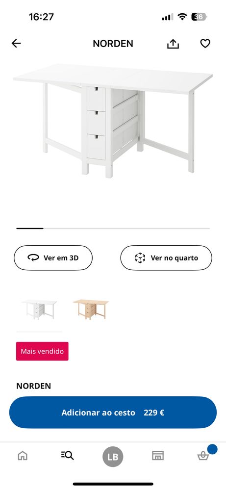 Mesa NORDEN IKEA com abas rebatíveis, pernas articuladas e 6 gavetas