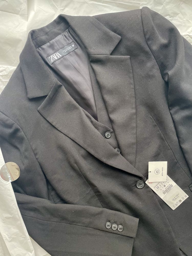 Чорний піджак із вовною та внутрішнім жилетом Zara (9260/296) розмір М