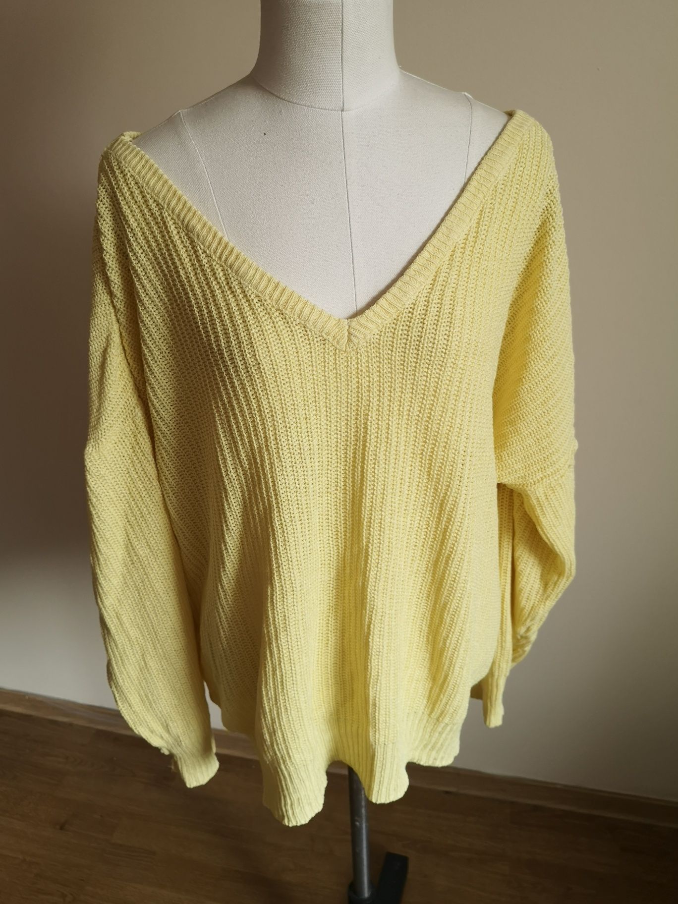 Sweter pleciony narzutka bluza oversize h 40 42 żółta cytrynowa zara