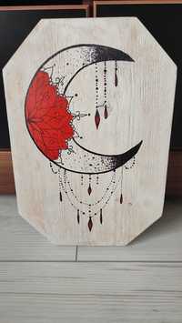Obraz malowany na drewnie księżyc prezent/upominek/rękodzieło