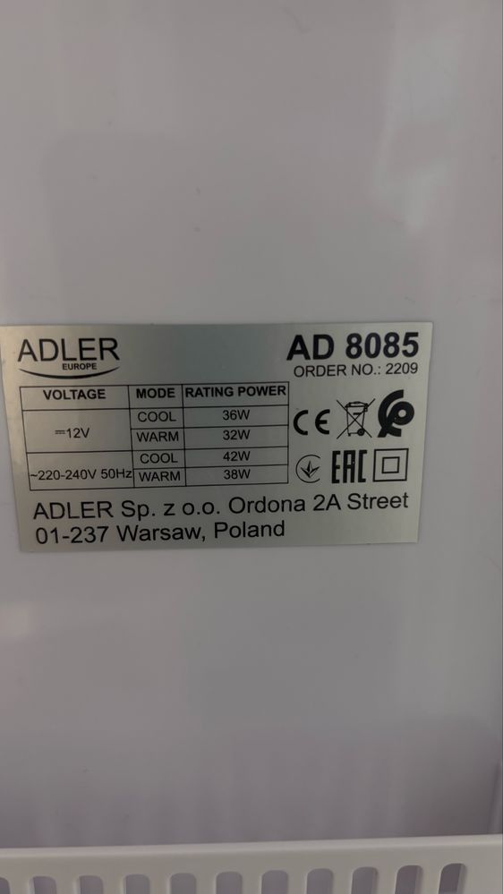 Adler AD 8085 Mini lodówka z lustrem 4L AC/DC