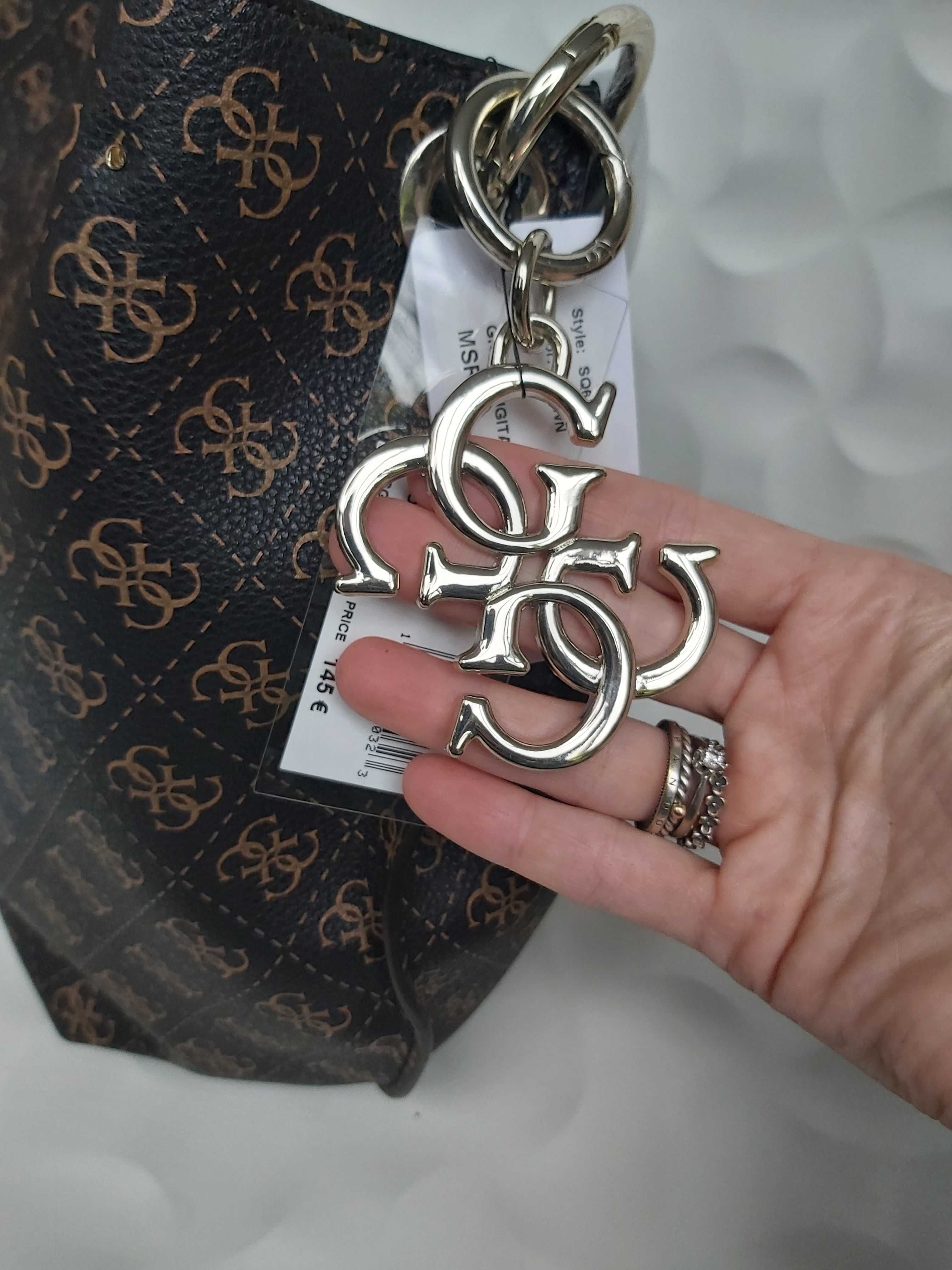 NOWA torba brąz GUESS shopperka torebka monogram T432