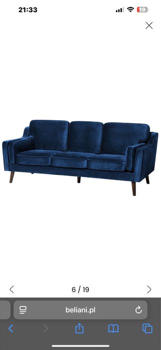 sofa Lokka  welur Granatowy dla 3 osob