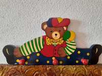 Cabide madeira urso Teddy criança Vintage 46 cm